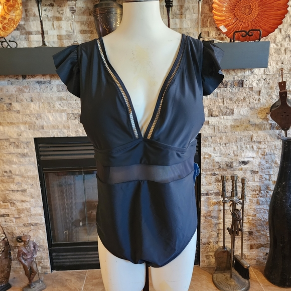 NWT CupsheTempest Plunge Mesh One Piece Swimsuit Size 4X - Picture 3 of 6
